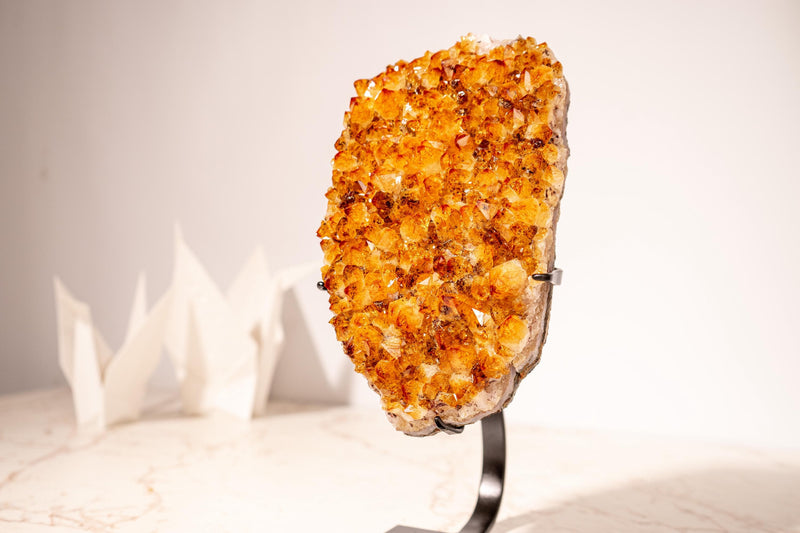 Top Quality Citrine Geode Cluster with Intense Orange Citrine Druzy and Goethite Inclusions, Set on a Custom - Made Stand - 2120g - 4.7 lb - E2D Crystals & Minerals