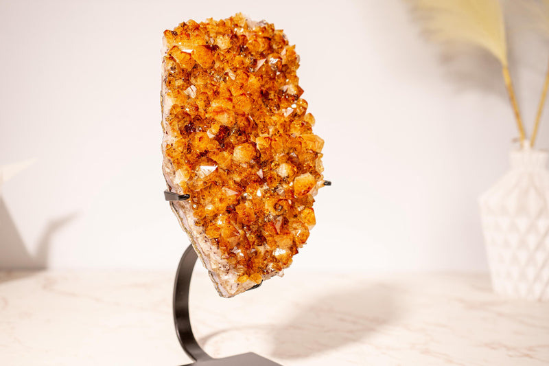 Top Quality Citrine Geode Cluster with Intense Orange Citrine Druzy and Goethite Inclusions, Set on a Custom - Made Stand - 2120g - 4.7 lb - E2D Crystals & Minerals