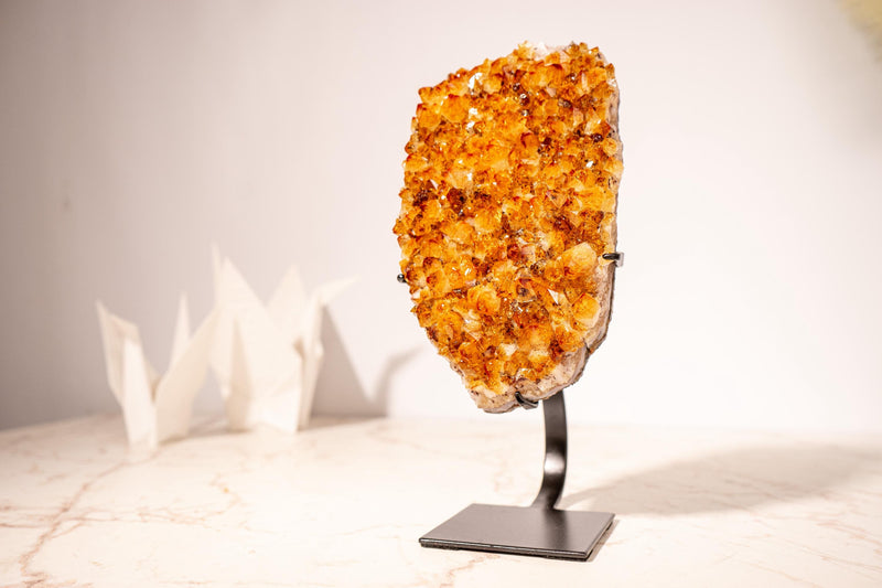 Top Quality Citrine Geode Cluster with Intense Orange Citrine Druzy and Goethite Inclusions, Set on a Custom - Made Stand - 2120g - 4.7 lb - E2D Crystals & Minerals