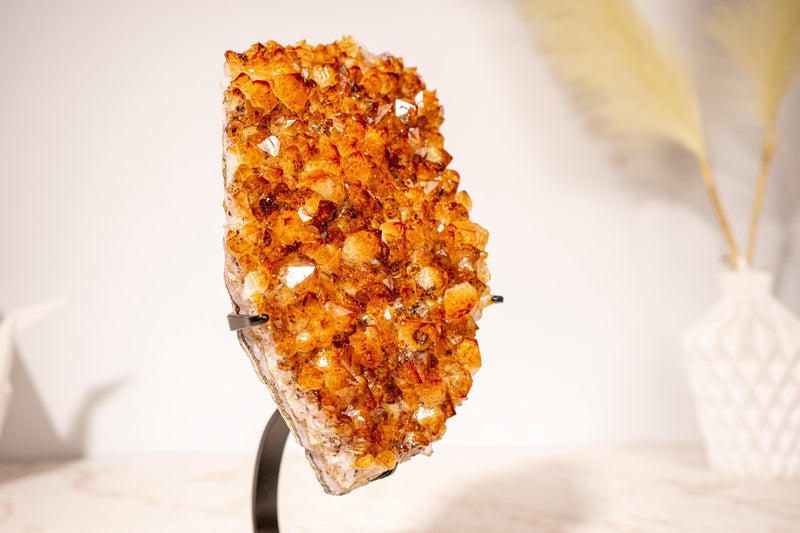 Top Quality Citrine Geode Cluster with Intense Orange Citrine Druzy and Goethite Inclusions, Set on a Custom - Made Stand - 2120g - 4.7 lb - E2D Crystals & Minerals