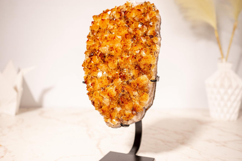 Top Quality Citrine Geode Cluster with Intense Orange Citrine Druzy and Goethite Inclusions, Set on a Custom - Made Stand - 2120g - 4.7 lb - E2D Crystals & Minerals