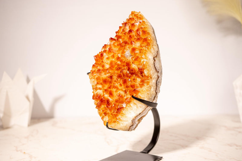 Natural Citrine Cluster with High - Grade Intense Orange Citrine Druzy with a on Stand - 3.0 Kg - 6.6 lb - E2D Crystals & Minerals