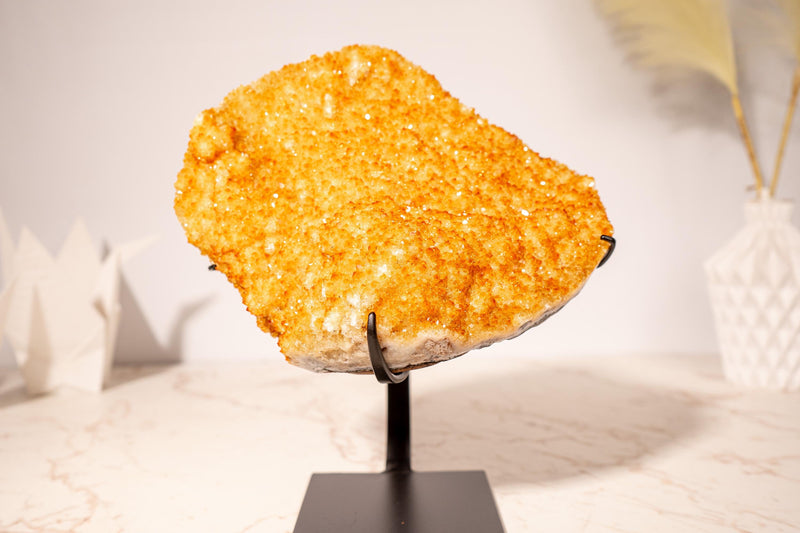 Golden Yellow Citrine Cluster with a Large Rosette Flower (Stalactite) on Stand - 3.5 Kg - 7.7 lb - E2D Crystals & Minerals