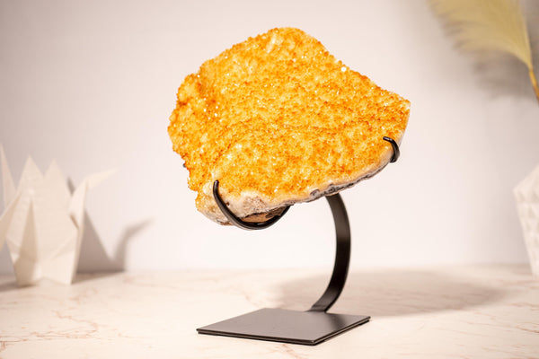 Golden Yellow Citrine Cluster with a Large Rosette Flower (Stalactite) on Stand - 3.5 Kg - 7.7 lb - E2D Crystals & Minerals