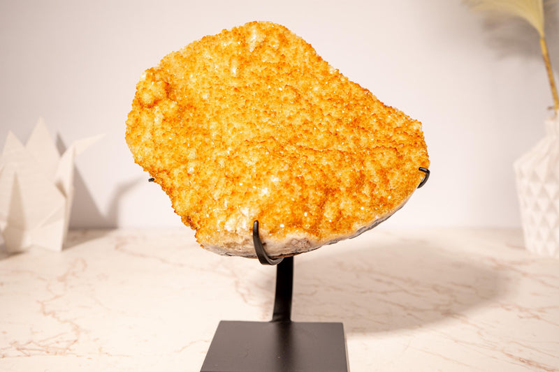 Golden Yellow Citrine Cluster with a Large Rosette Flower (Stalactite) on Stand - 3.5 Kg - 7.7 lb - E2D Crystals & Minerals