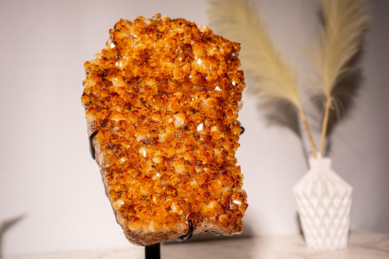 AAA - Grade Citrine Cluster with Sparkly Intense Orange Druzy and Aesthetical Formation, Set on a Custom - Made Stand - 13.8 In - 9.2 Lb - E2D Crystals & Minerals