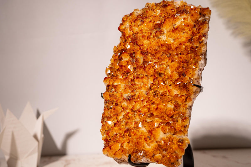 AAA - Grade Citrine Cluster with Sparkly Intense Orange Druzy and Aesthetical Formation, Set on a Custom - Made Stand - 13.8 In - 9.2 Lb - E2D Crystals & Minerals