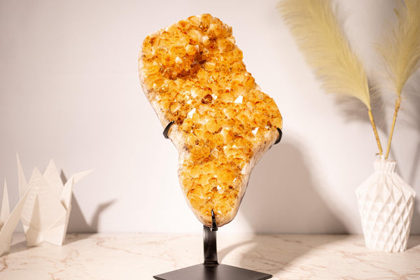 High - Grade Golden Yellow Citrine Cluster with Sparkling Large Druzy and Beautiful Flower Rosette Detail - 7.0 Kg - 15.4 lb - E2D Crystals & Minerals