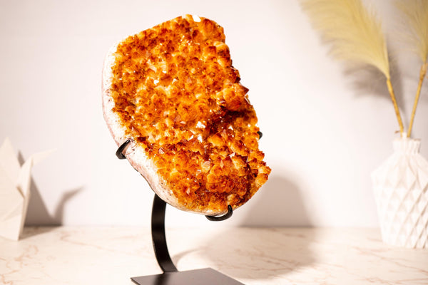 Natural AAA - Grade Citrine Flower Cluster with Rare Sunset Orange Citrine Druzy on Stand - 4.5 Kg - 9.8 lb - E2D Crystals & Minerals