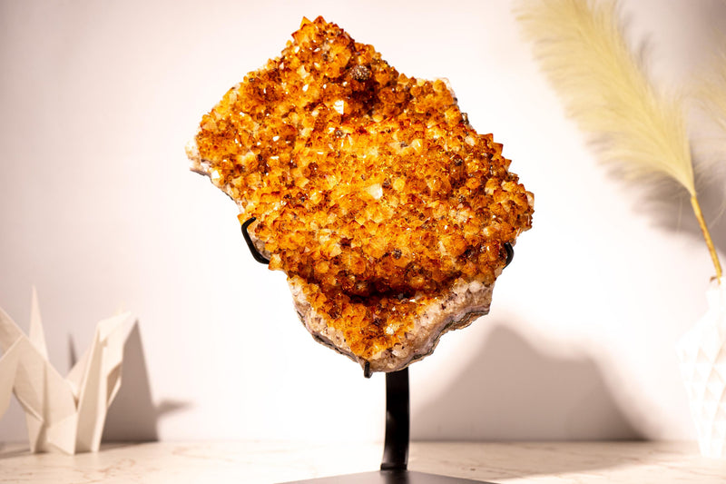 20 Lb Large Madeira Citrine Cluster with Sparkly Druzy & Flower Rosettes - E2D Crystals & Minerals