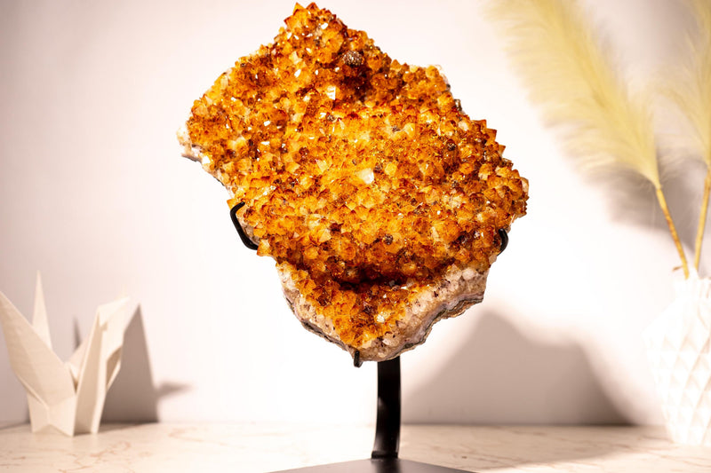 20 Lb Large Madeira Citrine Cluster with Sparkly Druzy & Flower Rosettes - E2D Crystals & Minerals