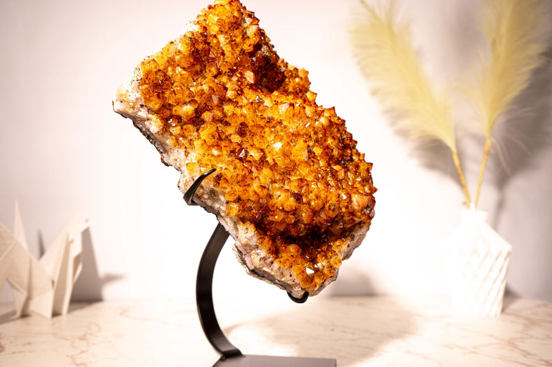 20 Lb Large Madeira Citrine Cluster with Sparkly Druzy & Flower Rosettes - E2D Crystals & Minerals