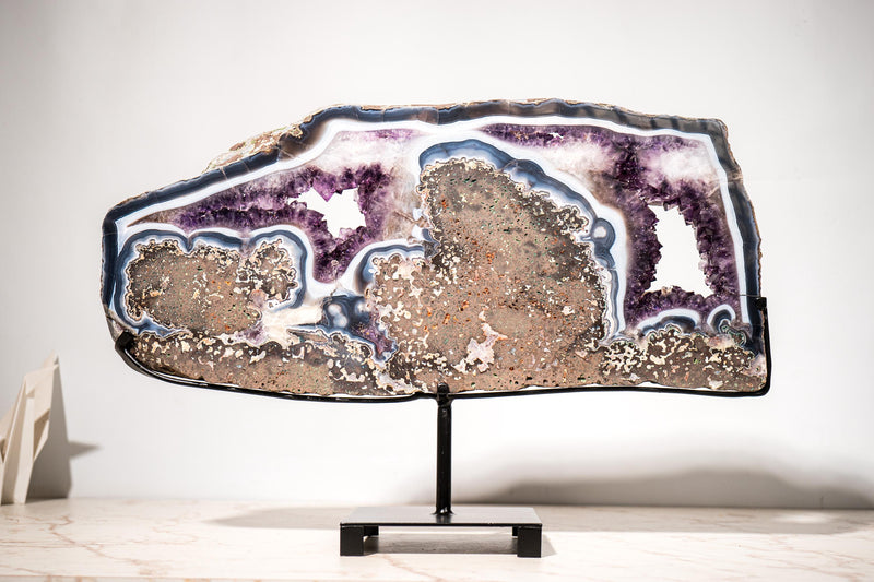 Rare Natural Agate and Purple Amethyst Geode Slice Slab - E2D Crystals & Minerals