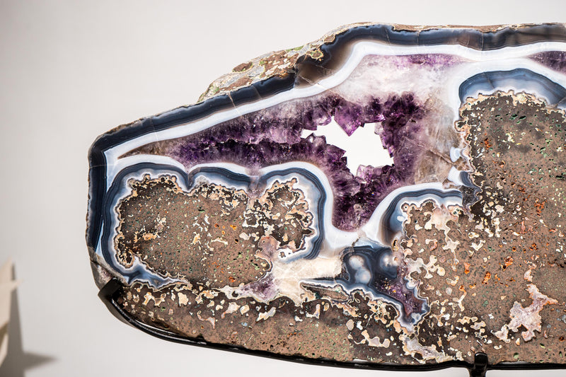 Rare Natural Agate and Purple Amethyst Geode Slice Slab - E2D Crystals & Minerals