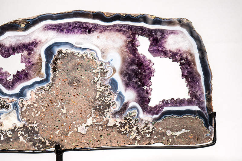 Rare Blue and White Agate and Purple Amethyst Geode Slice Slab - E2D Crystals & Minerals