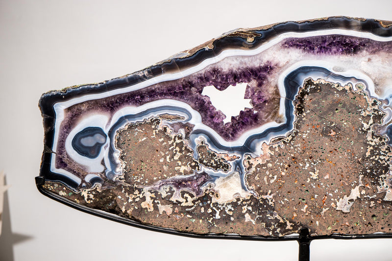 Rare Blue and White Agate and Purple Amethyst Geode Slice Slab - E2D Crystals & Minerals