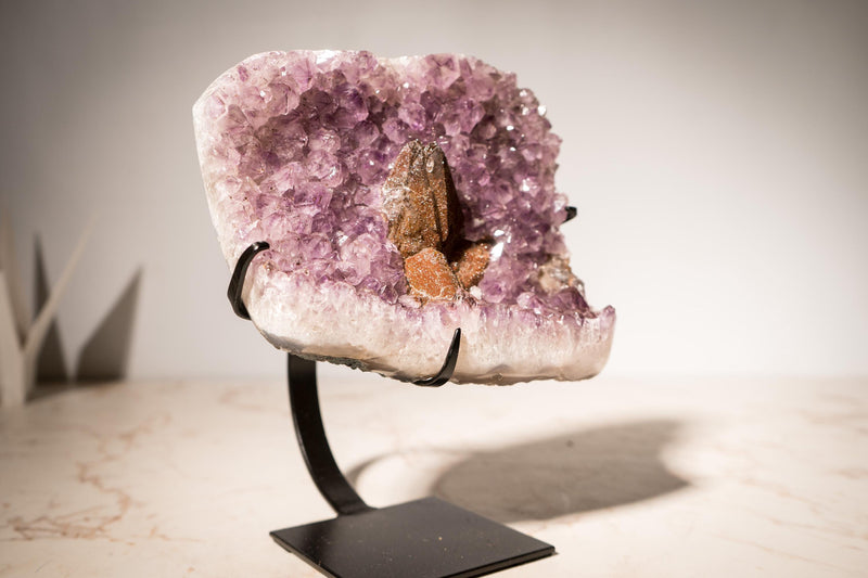 Lavender Amethyst Cluster with Calcite covered by Red Sugar Druzy - E2D Crystals & Minerals