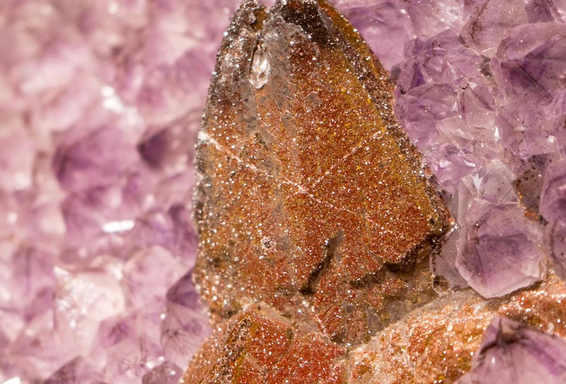 Lavender Amethyst Cluster with Calcite covered by Red Sugar Druzy - E2D Crystals & Minerals