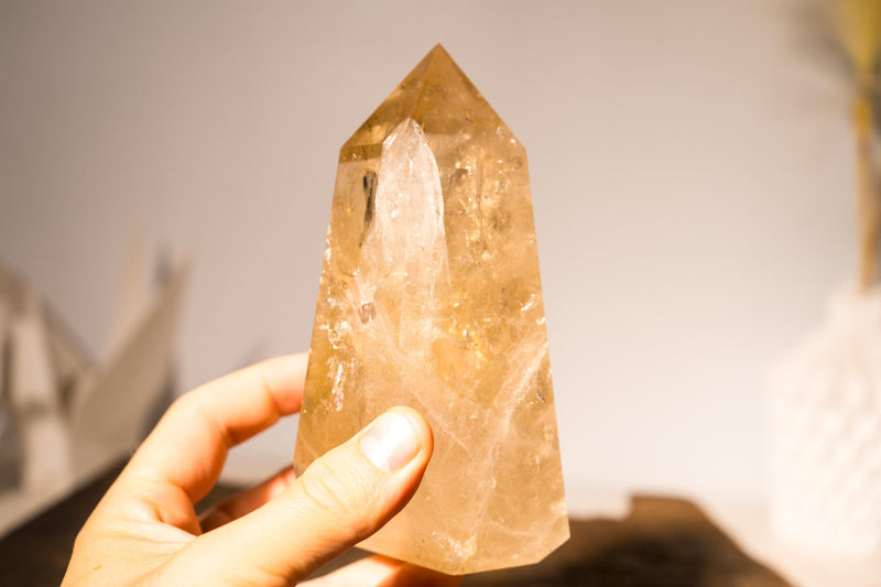 Natural Citrine Crystal Quartz, Genuine Yellow Citrine Point Generator - E2D Crystals & Minerals