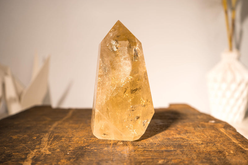 Natural Citrine Crystal Quartz, Genuine Yellow Citrine Point Generator - E2D Crystals & Minerals