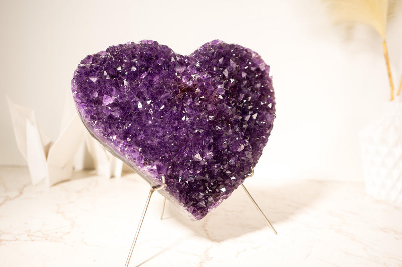 Sparkly Rich Purple Amethyst Heart with High - Grade Amethyst Druzy - February Birthstone, 9.1 In - 6.8 Lb - E2D Crystals & Minerals