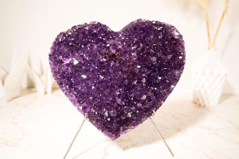 Sparkly Rich Purple Amethyst Heart with High - Grade Amethyst Druzy - February Birthstone, 9.1 In - 6.8 Lb - E2D Crystals & Minerals