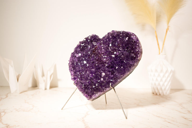 Sparkly Rich Purple Amethyst Heart with High - Grade Amethyst Druzy - February Birthstone, 9.1 In - 6.8 Lb - E2D Crystals & Minerals