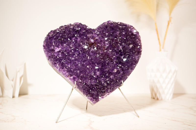 Sparkly Rich Purple Amethyst Heart with High - Grade Amethyst Druzy - February Birthstone, 9.1 In - 6.8 Lb - E2D Crystals & Minerals