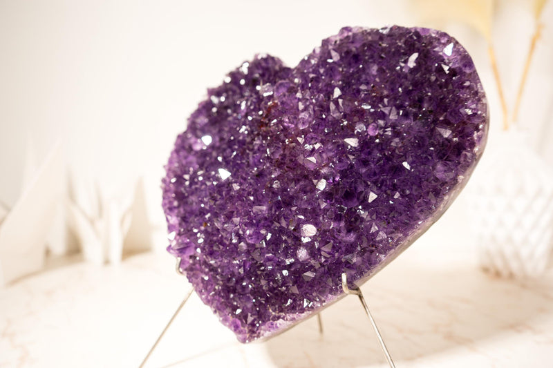 Sparkly Rich Purple Amethyst Heart with High - Grade Amethyst Druzy - February Birthstone, 9.1 In - 6.8 Lb - E2D Crystals & Minerals