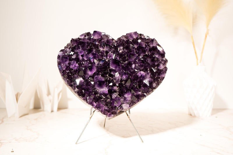 Large Grape Jelly Purple Amethyst Heart, Natural, AAA - Grade on Agate Matrix - 4.9 Kg - 10.7 lb - Healing Crystal & February Birthstone Gift - E2D Crystals & Minerals