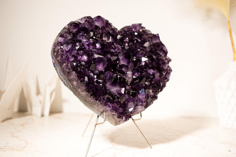 Large Grape Jelly Purple Amethyst Heart, Natural, AAA - Grade on Agate Matrix - 4.9 Kg - 10.7 lb - Healing Crystal & February Birthstone Gift - E2D Crystals & Minerals