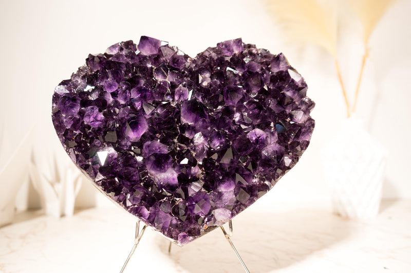 Large Grape Jelly Purple Amethyst Heart, Natural, AAA - Grade on Agate Matrix - 4.9 Kg - 10.7 lb - Healing Crystal & February Birthstone Gift - E2D Crystals & Minerals