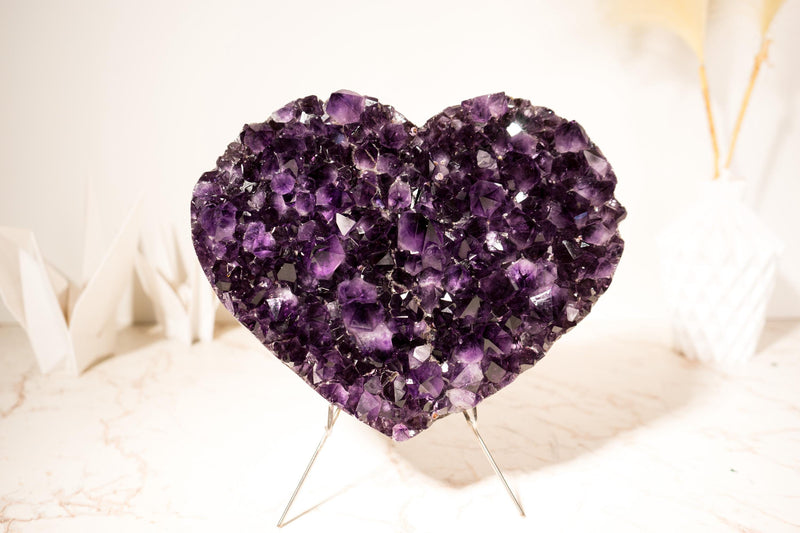 Large Grape Jelly Purple Amethyst Heart, Natural, AAA - Grade on Agate Matrix - 4.9 Kg - 10.7 lb - Healing Crystal & February Birthstone Gift - E2D Crystals & Minerals