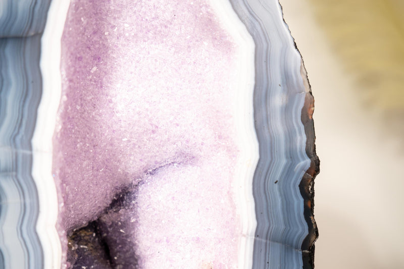 Rare Lace Agate Cathedral Geode – 43 lb, 19 in Tall with Striped White & Blue Agate and Pastel Pink Galaxy Druzy - Agate Amethyst Geode - E2D Crystals & Minerals