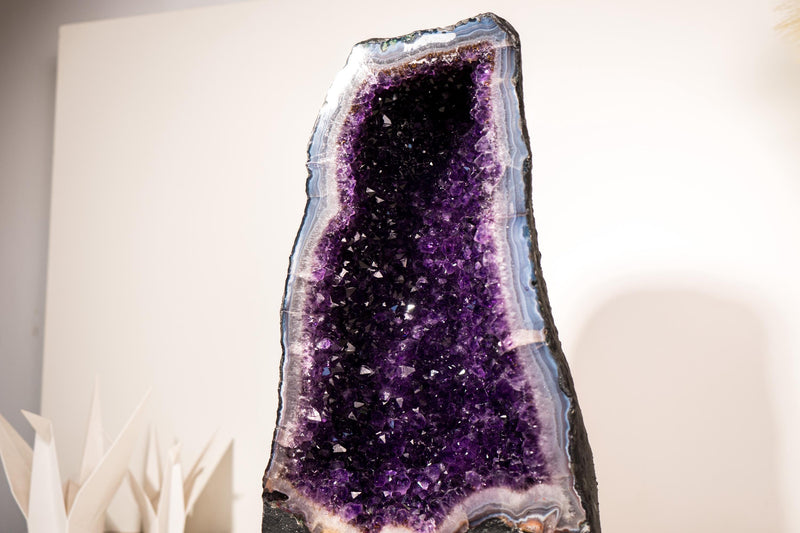 Rare Amethyst Geode Cathedral with Violet Purple Amethyst Druzy with a Sky - Blue Lace Agate Frame, Large Size - 25 Kg - 55 lb - E2D Crystals & Minerals