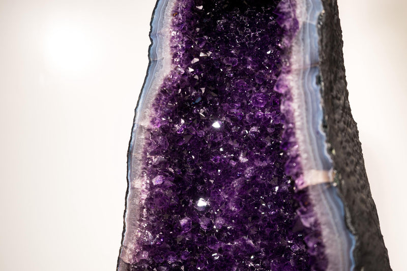 Rare Amethyst Geode Cathedral with Violet Purple Amethyst Druzy with a Sky - Blue Lace Agate Frame, Large Size - 25 Kg - 55 lb - E2D Crystals & Minerals