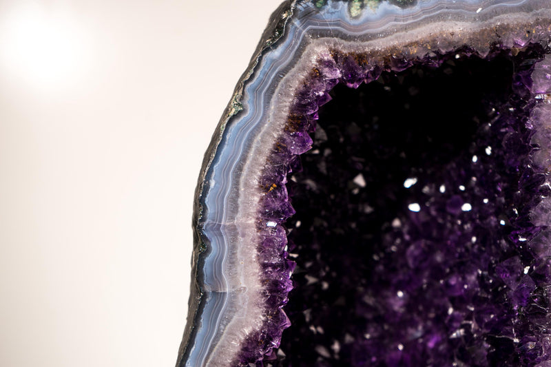 Rare Amethyst Geode Cathedral with Violet Purple Amethyst Druzy with a Sky - Blue Lace Agate Frame, Large Size - 25 Kg - 55 lb - E2D Crystals & Minerals