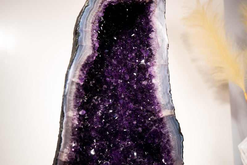 Rare Amethyst Geode Cathedral with Violet Purple Amethyst Druzy with a Sky - Blue Lace Agate Frame, Large Size - 25 Kg - 55 lb - E2D Crystals & Minerals