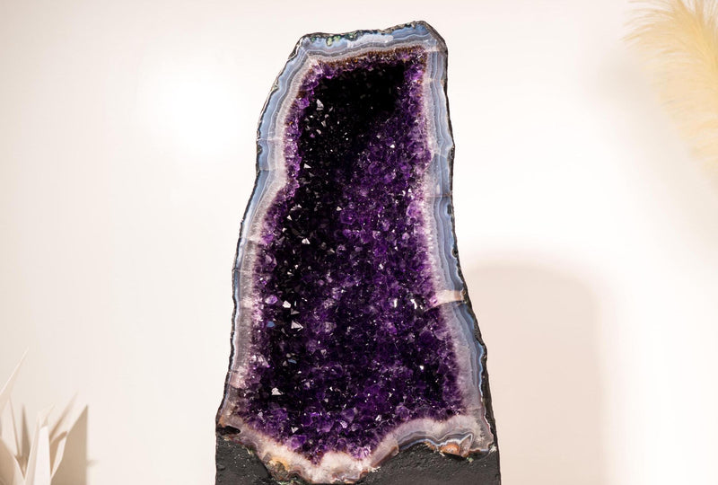 Rare Amethyst Geode Cathedral with Violet Purple Amethyst Druzy with a Sky - Blue Lace Agate Frame, Large Size - 25 Kg - 55 lb - E2D Crystals & Minerals