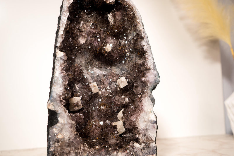 Rare Amethyst Geode with Cubic Calcite & Golden Goethite Druzy in Amethyst Quartz – A Collector’s Piece – 13.6 In - 22.0 Lb - E2D Crystals & Minerals