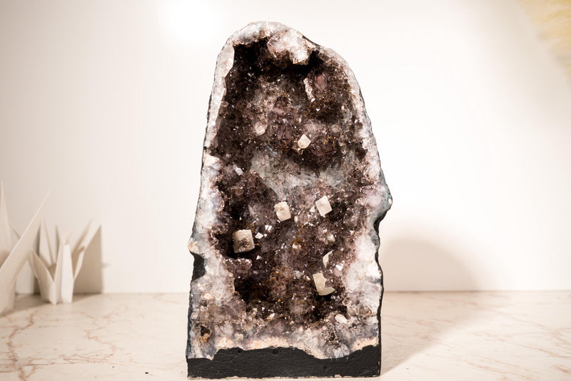 Rare Amethyst Geode with Cubic Calcite & Golden Goethite Druzy in Amethyst Quartz – A Collector’s Piece – 13.6 In - 22.0 Lb - E2D Crystals & Minerals