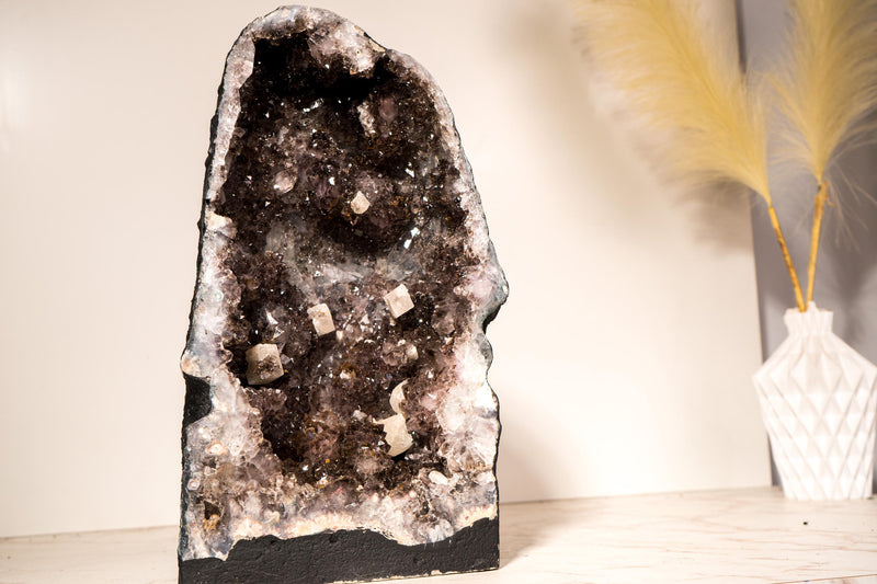 Rare Amethyst Geode with Cubic Calcite & Golden Goethite Druzy in Amethyst Quartz – A Collector’s Piece – 13.6 In - 22.0 Lb - E2D Crystals & Minerals