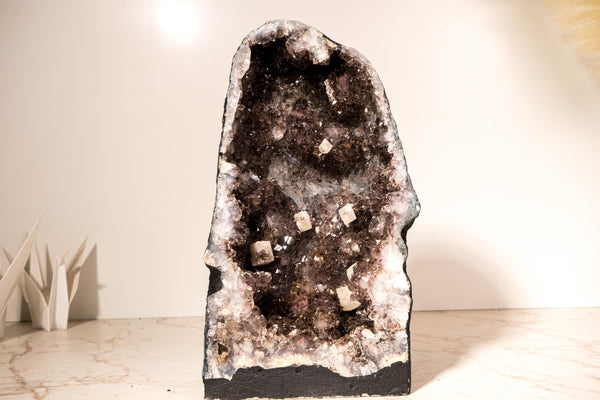 Rare Amethyst Geode with Cubic Calcite & Golden Goethite Druzy in Amethyst Quartz – A Collector’s Piece – 13.6 In - 22.0 Lb - E2D Crystals & Minerals