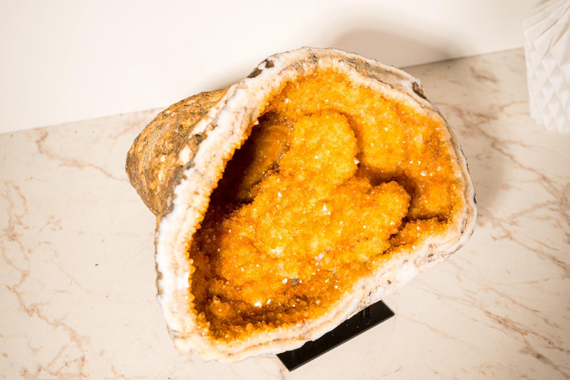 Rare All - Natural Citrine Geode Cave with Stalactite Flower Rosettes and Vibrant Golden Orange Color - 11.7 Kg - 26 lb. - E2D Crystals & Minerals