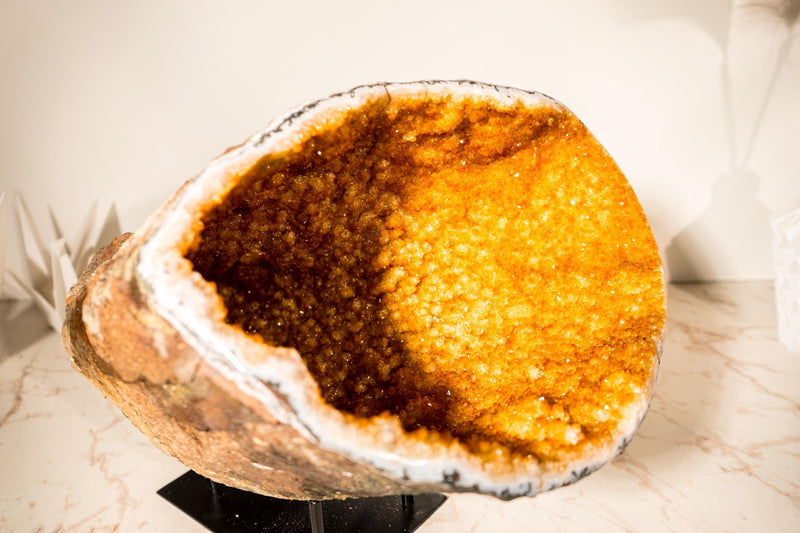 Spectacular All - Natural Citrine Geode Cave with Rare Galaxy Druzy and Vibrant Golden Orange - 11.6 Kg - 25.5 lb - E2D Crystals & Minerals