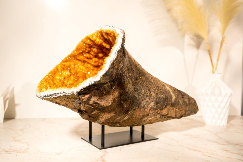 Spectacular All - Natural Citrine Geode Cave with Rare Galaxy Druzy and Vibrant Golden Orange - 11.6 Kg - 25.5 lb - E2D Crystals & Minerals