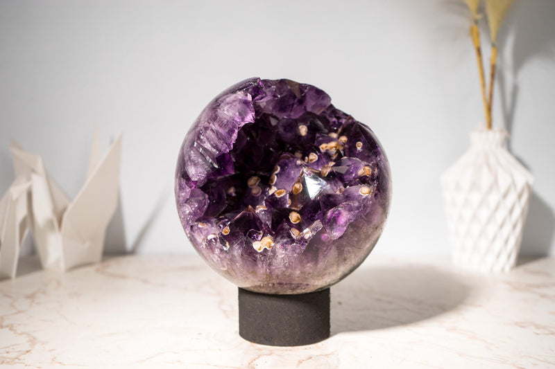 Rare Grape Jelly Amethyst Crystal Sphere with Cristobalite Inclusions - E2D Crystals & Minerals