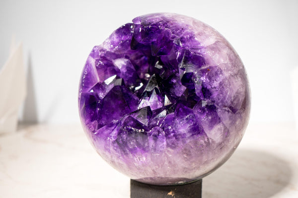 Grape Jelly Amethyst Sphere with Large AAA - Grade Amethyst Crystals - E2D Crystals & Minerals