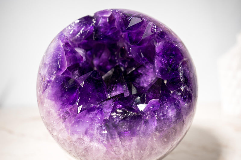 Grape Jelly Amethyst Sphere with Large AAA - Grade Amethyst Crystals - E2D Crystals & Minerals