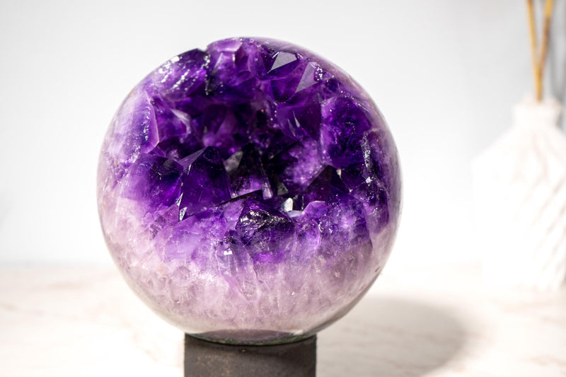 Grape Jelly Amethyst Sphere with Large AAA - Grade Amethyst Crystals - E2D Crystals & Minerals